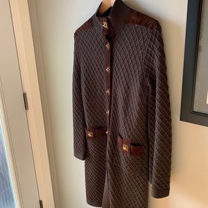 Tory Burch Brown Wool + Suede Long Cardigan Small
